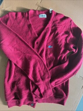 Lacoste Men's Wine Red V-Neck Cardigan